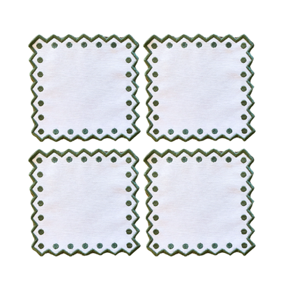GEORGIA COCKTAIL NAPKINS, WHITE & GREEN (SET OF 4)