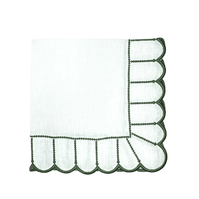 ELIZA NAPKINS, WHITE & GREEN (SET OF 4)