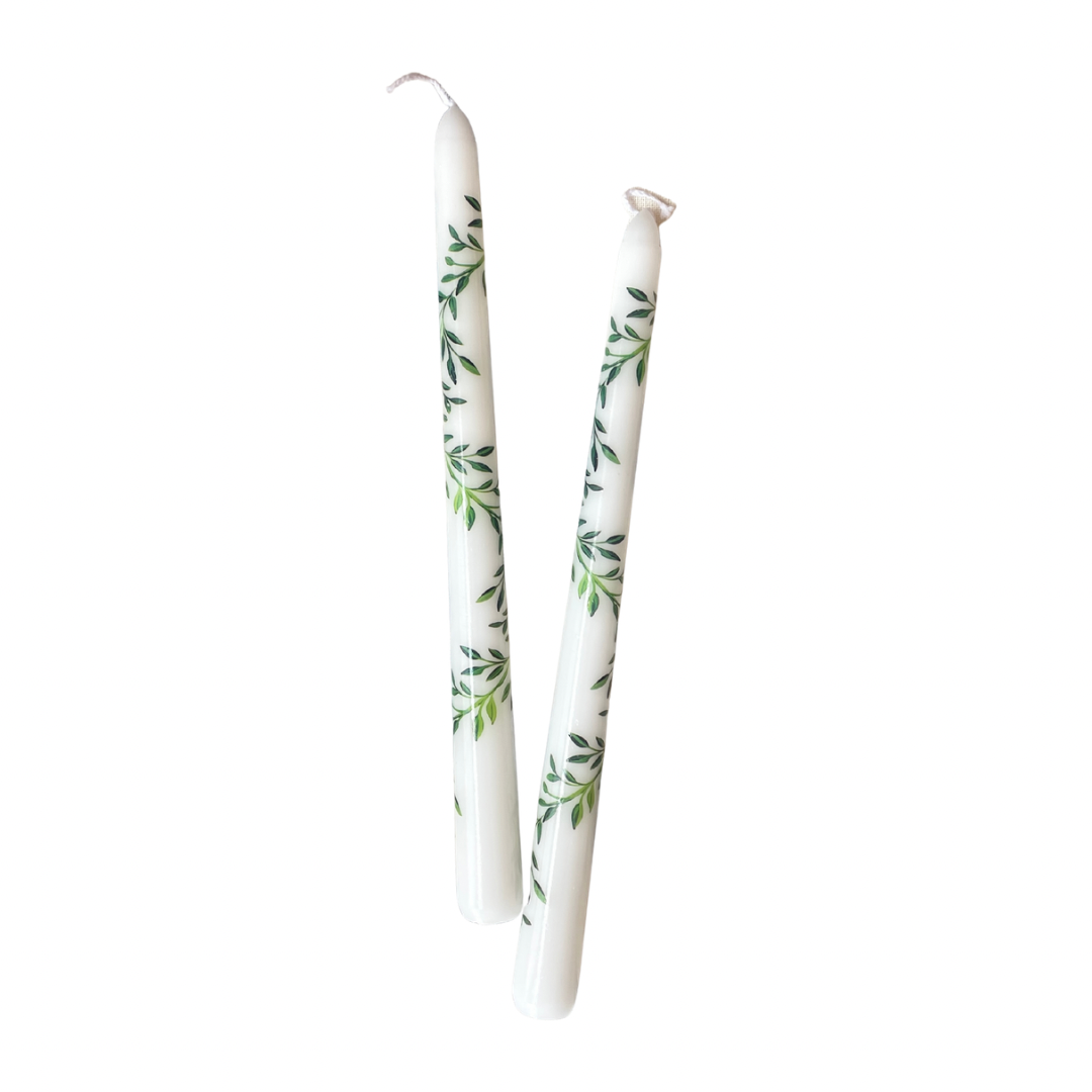 PAINTED TAPER CANDLES, IVY (SET OF 2)