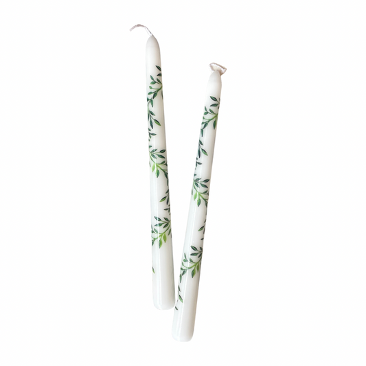 PAINTED TAPER CANDLES, IVY (SET OF 2)