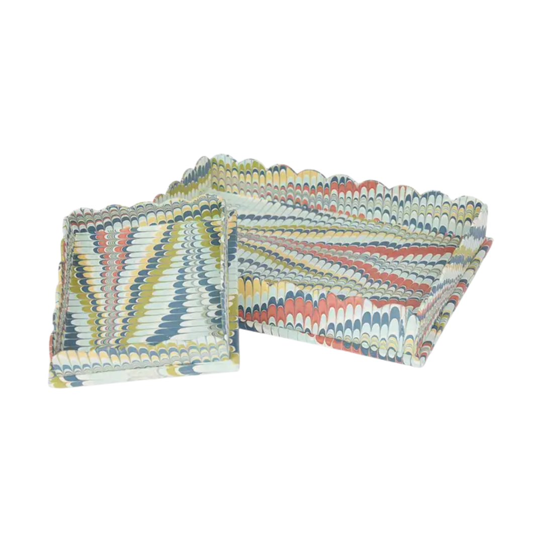 SCALLOPED TRAY SET, OCEAN MOUNTAIN