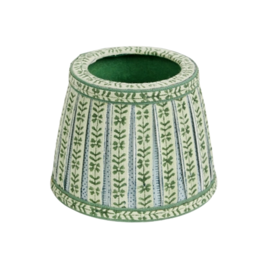 BOX PLEAT LAMPSHADE, FLORAL GREEN STRIPE