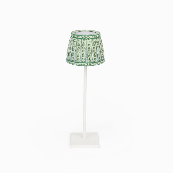 BOX PLEAT LAMPSHADE, FLORAL GREEN STRIPE