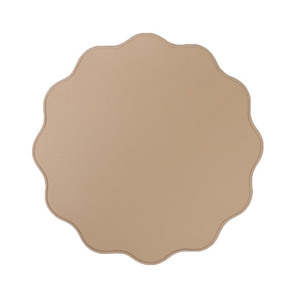 SCALLOPED LEATHER PLACEMAT, CAMEL