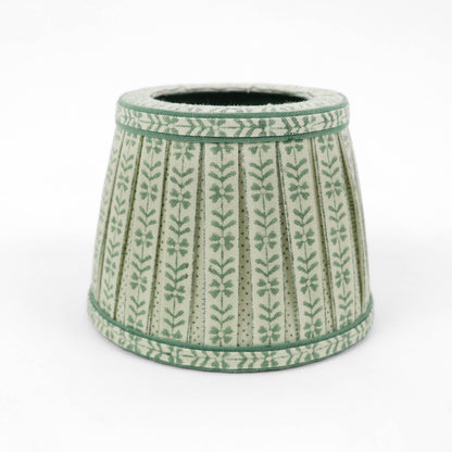 BOX PLEAT LAMPSHADE, FLORAL GREEN STRIPE