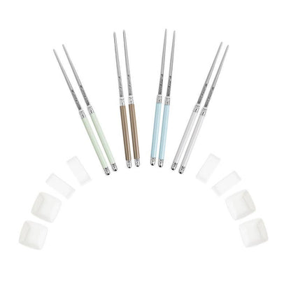 MOTHER OF PEARL CHOPSTICKS & CERAMIC BOWLS SET (4 PAIRS)