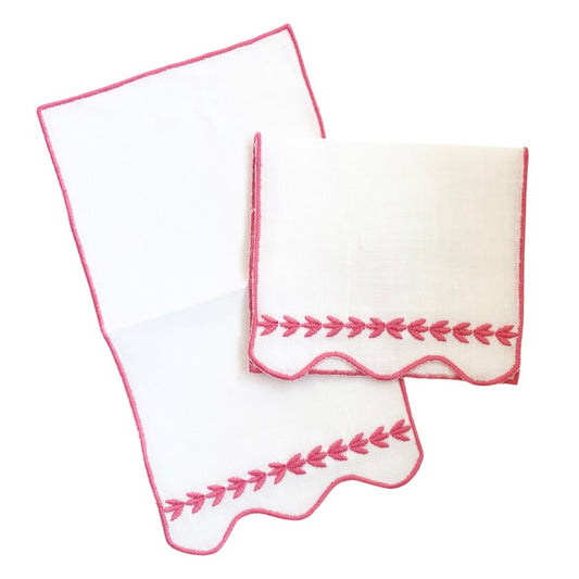 EMBROIDERED SCALLOP COCKTAIL NAPKINS, ROSE (SET OF 6)