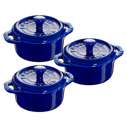 CERAMIC MINI ROUND COCOTTE SET, SET OF 3