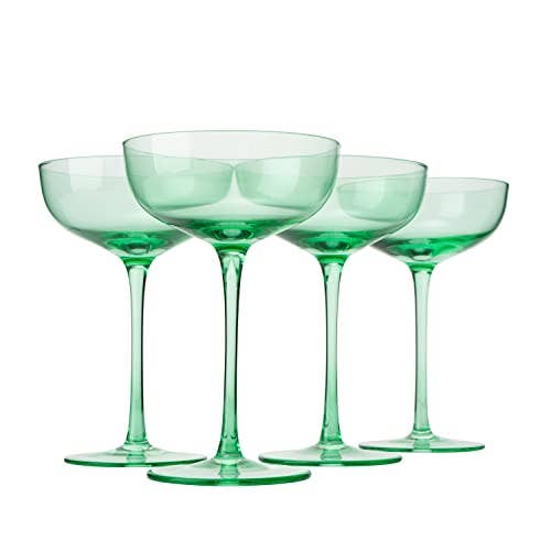 GREEN COLORED COUPE GLASSES (SET OF 4)