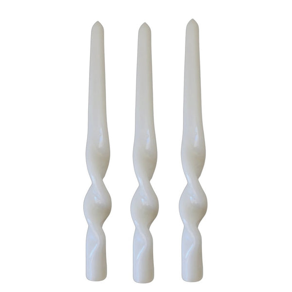 TWIST TAPER CANDLES, WHITE (SET OF 3)