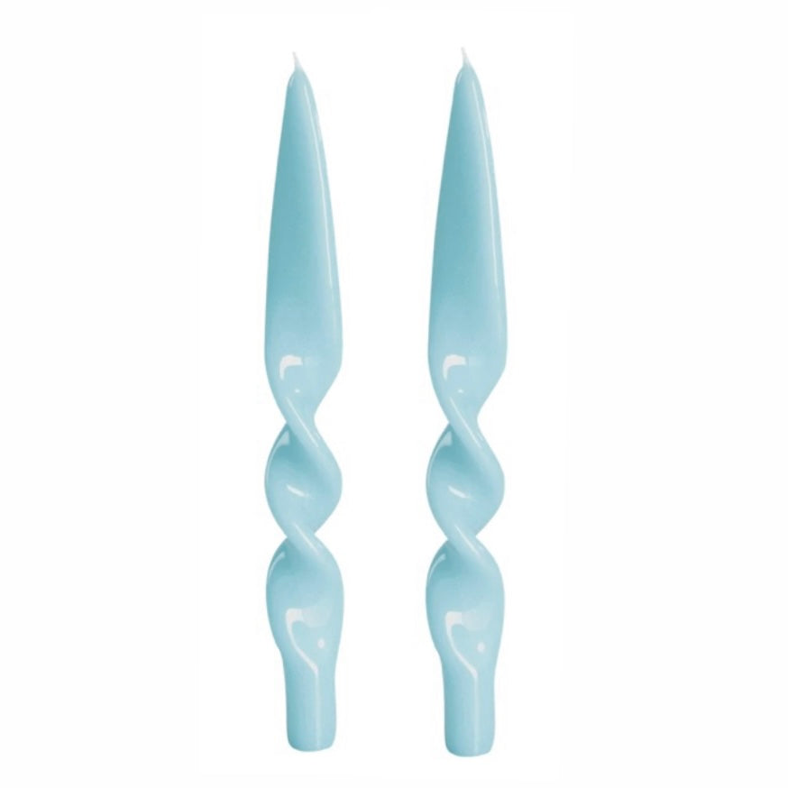 LACQUER TWIST TAPER CANDLE, LIGHT BLUE (SET OF 2)