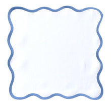 Load image into Gallery viewer, SCALLOPED LINEN SQUARE, BLUE TRIM (SET OF 4)

