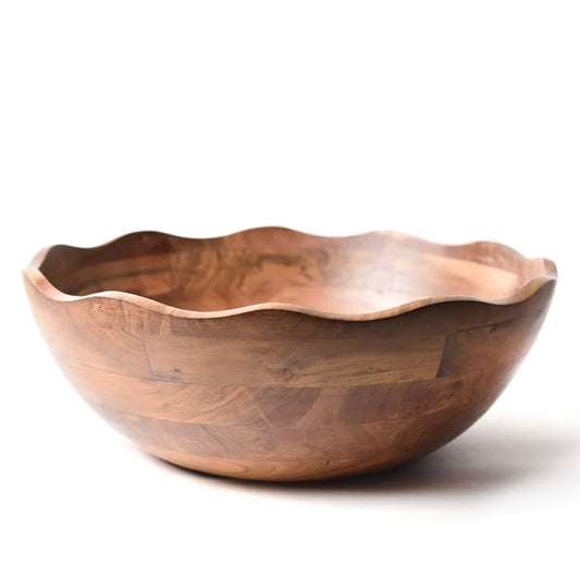 LARGE RUFFLED WOODEN SALAD BOWL